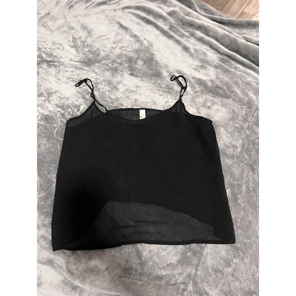 See Thru American Apparel Black Chiffon Camisole Tank Top Sheer Spaghetti Strap